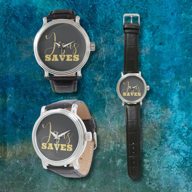 Jesus Saves Yellow Gold Glitter Watch (Creator Uploaded)