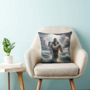 Jesus Saving a Young Woman In a Storm Cushion