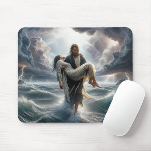 Jesus Saving a Young Woman In a Storm Mouse Pad