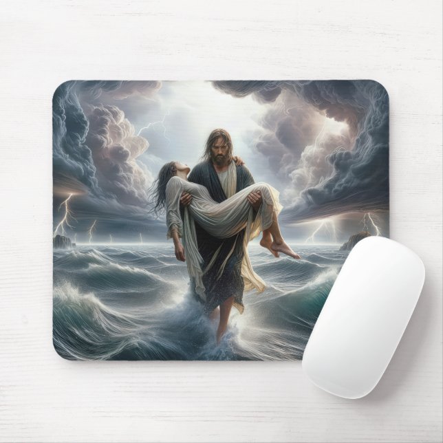 Jesus Saving a Young Woman In a Storm Mouse Pad (With Mouse)