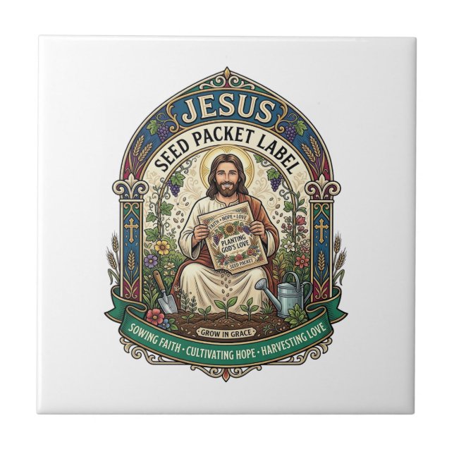 Jesus Seed Packet Label Jesus Seed Packet Christia Ceramic Tile (Front)