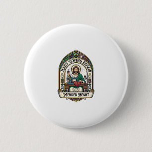 Jesus Sewing Repair Mended Heart Jesus Sewing Repa 6 Cm Round Badge