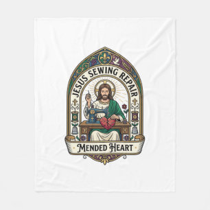 Jesus Sewing Repair Mended Heart Jesus Sewing Repa Fleece Blanket
