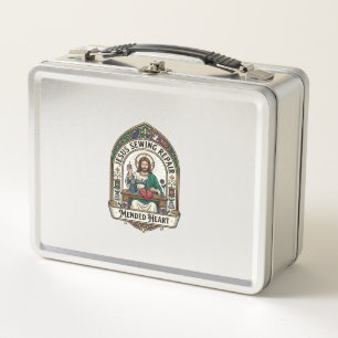 Jesus Sewing Repair Mended Heart Jesus Sewing Repa Metal Lunch Box