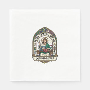 Jesus Sewing Repair Mended Heart Jesus Sewing Repa Napkin