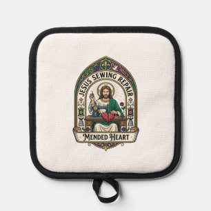 Jesus Sewing Repair Mended Heart Jesus Sewing Repa Pot Holder