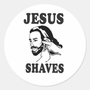 JESUS SHAVES CLASSIC ROUND STICKER