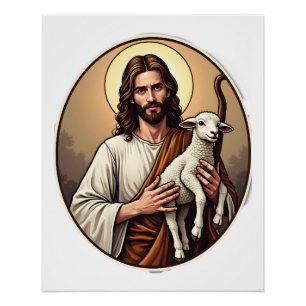 Jesus Shepherd Circle Vintage Engraving Shirt Poster