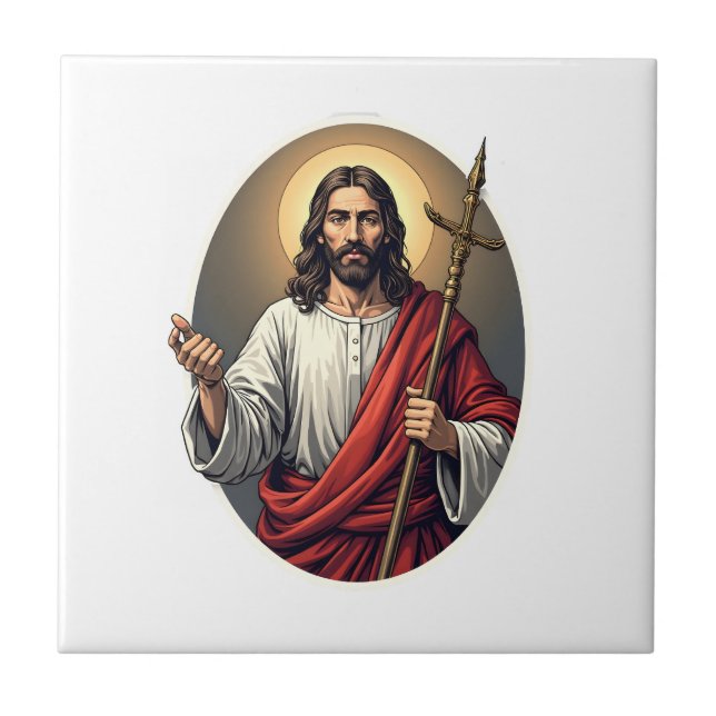 Jesus Shepherd Crest Vintage Engraving Shirt Ceramic Tile (Front)