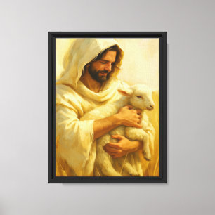 Jesus Shepherd Holding Lamb Art Canvas Print