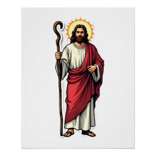 Jesus Shepherd Staff Vintage Engraving Tee 2 Poster