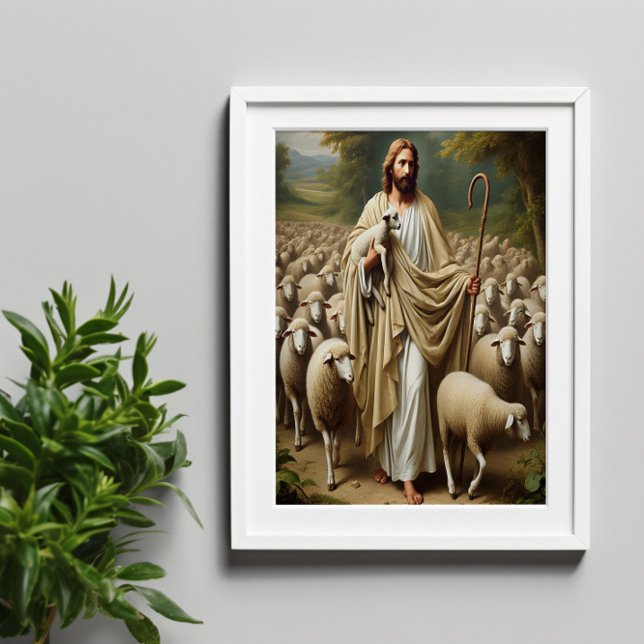 Jesus Shepherding Lambs in Serenity Poster (Creator Uploaded)