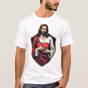 Jesus Shielded Heart Vintage Engraving Shirt
