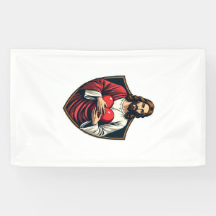 Jesus Shielded Heart Vintage Engraving Shirt Banner