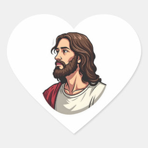 Jesus Side Profile Vintage Engraving Tee 2 Heart Sticker