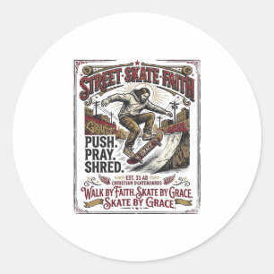 Jesus Skate Longboard Shirt Christian Classic Round Sticker