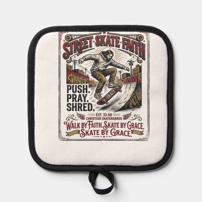 Jesus Skate Longboard Shirt Christian Pot Holder (Front)