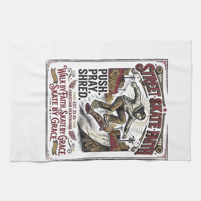 Jesus Skate Longboard Shirt Christian Tea Towel (Horizontal)