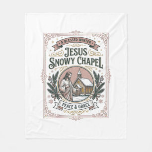 Jesus Snowy Chapel Jesus Snowy Chapel Christian Fa Fleece Blanket
