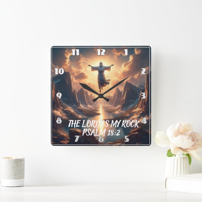Jesus Soaring THE LORD IS MY ROCK Square Wall Clock (Home)