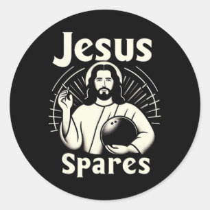 Jesus Spares Mens Womens Kids Ten Pin Bowling Classic Round Sticker