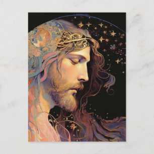 Jesus Stained Glass Black Background Postcard
