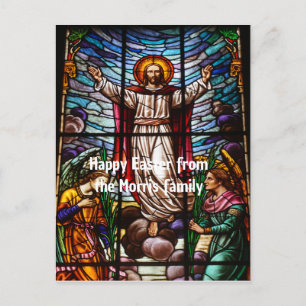 Jesus/Stained Glass Happy Easter editable text  Postcard