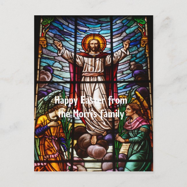 Jesus/Stained Glass Happy Easter editable text  Postcard (Front)