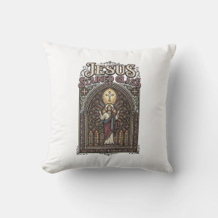 Jesus Stained Glass Jesus Stained Glass Cathedral Cushion