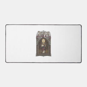 Jesus Stained Glass Jesus Stained Glass Cathedral  Desk Mat