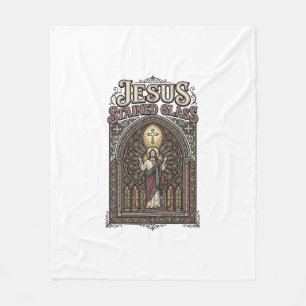 Jesus Stained Glass Jesus Stained Glass Cathedral  Fleece Blanket