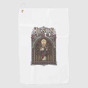 Jesus Stained Glass Jesus Stained Glass Cathedral  Golf Towel