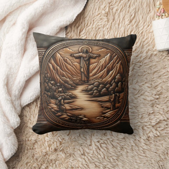 Jesus Standing Above a Serene Landscape Cushion (Blanket)