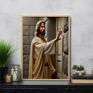 Jesus Standing at Weathered Door Poster