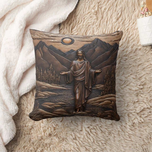 Jesus Standing by the River in Mountain Landscape Cushion (Blanket)