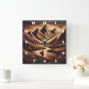 Jesus Standing in Mountains by River at Sunset Square Wall Clock