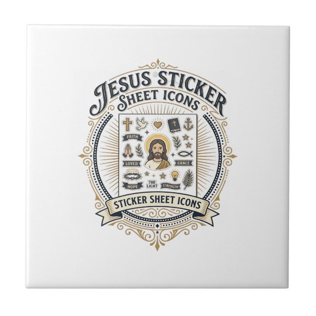 Jesus Sticker Sheet Icons Jesus Sticker Sheet Icon Ceramic Tile (Front)