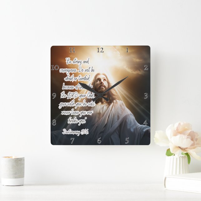 Jesus: Strong, Courageous, God With Square Wall Clock (Home)