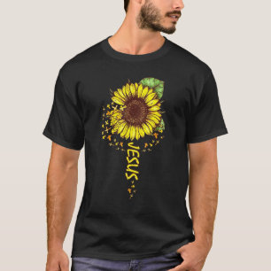 Jesus Sunflower Christian Faith Cross Bible Verse  T-Shirt