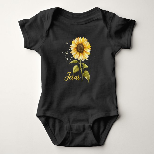 Jesus Sunflower Inspirational Flower Positivity Baby Bodysuit (Front)