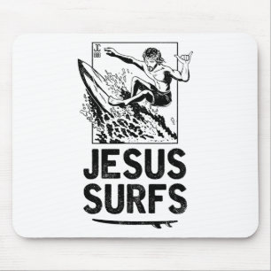 Jesus Surfs Funny Jesus Christian Surfer Mouse Pad