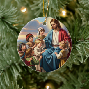 Jesus Surrounded by Children Ceramic Ornament