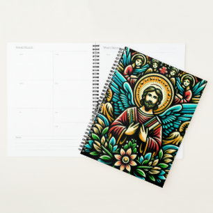 Jesus surrounded by eight angels and floral motif Planner
