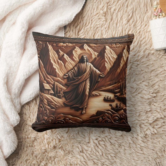 Jesus Surrounded by Mountains and River Cushion (Blanket)