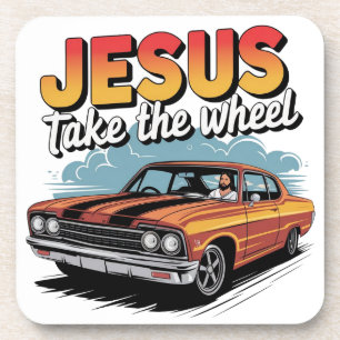 Jesus Take the Wheel Vintage Muscle Car Coaster