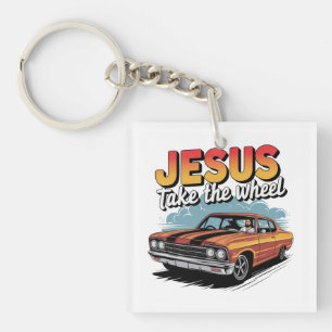 Jesus Take the Wheel Vintage Muscle Car Key Ring