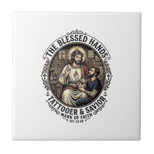 Jesus Tattoo Artist Studio T-Shirt Inspirational F Ceramic Tile