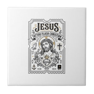 Jesus Tattoo Flash Christian Jesus Tattoo Flash Ch Ceramic Tile
