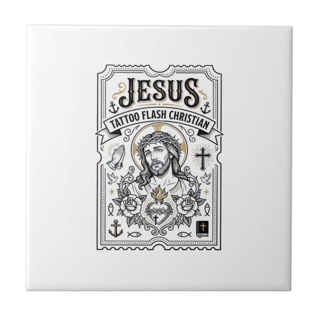 Jesus Tattoo Flash Christian Jesus Tattoo Flash Ch Ceramic Tile (Front)