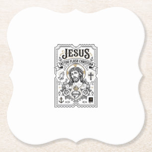 Jesus Tattoo Flash Christian Jesus Tattoo Flash Ch Paper Coaster